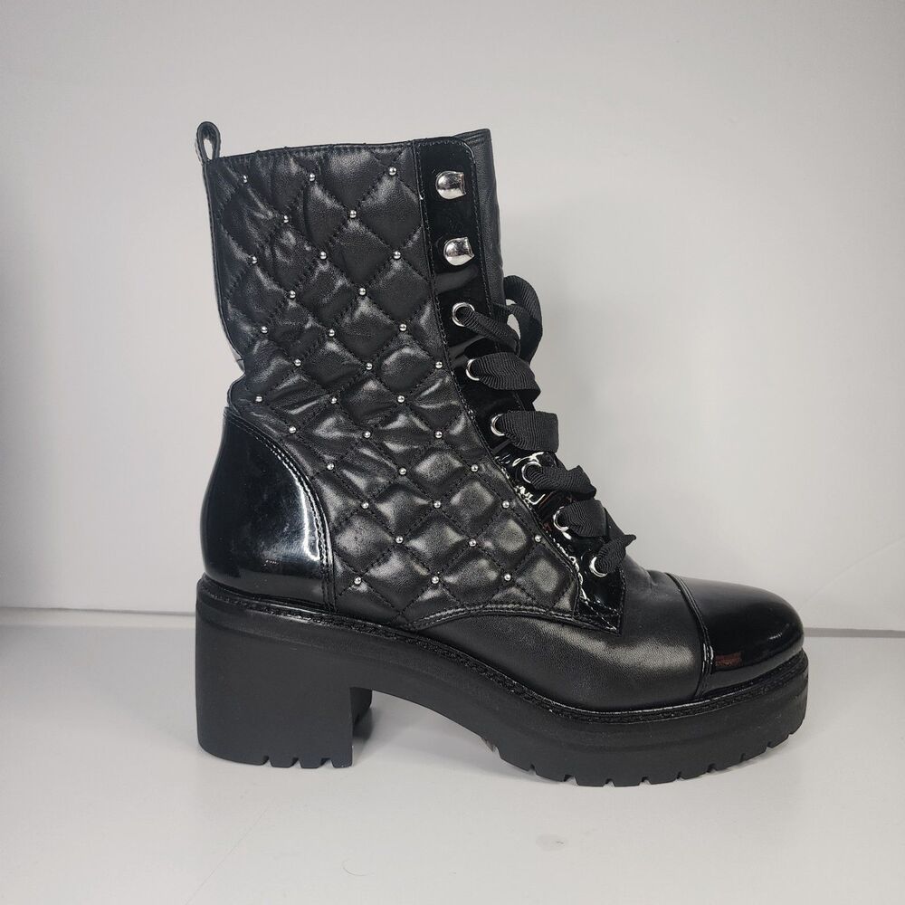 Michael Kors Black Leather Platform Boots With Side Zipper Size 7.5 Like New